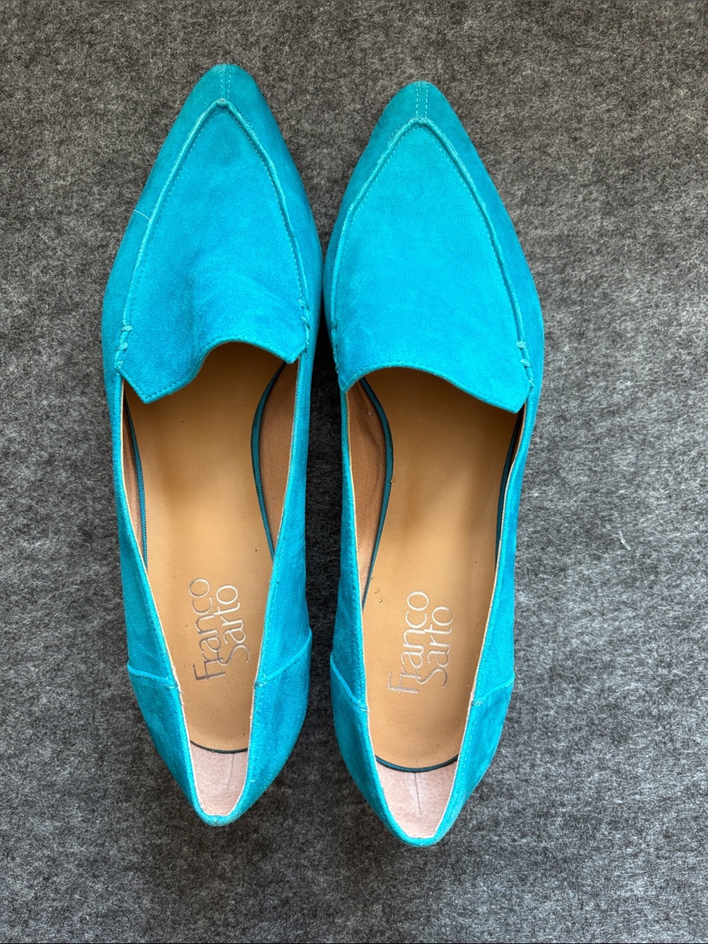 Franco Sarto Turquoise Suede Pointed-Toe Flats